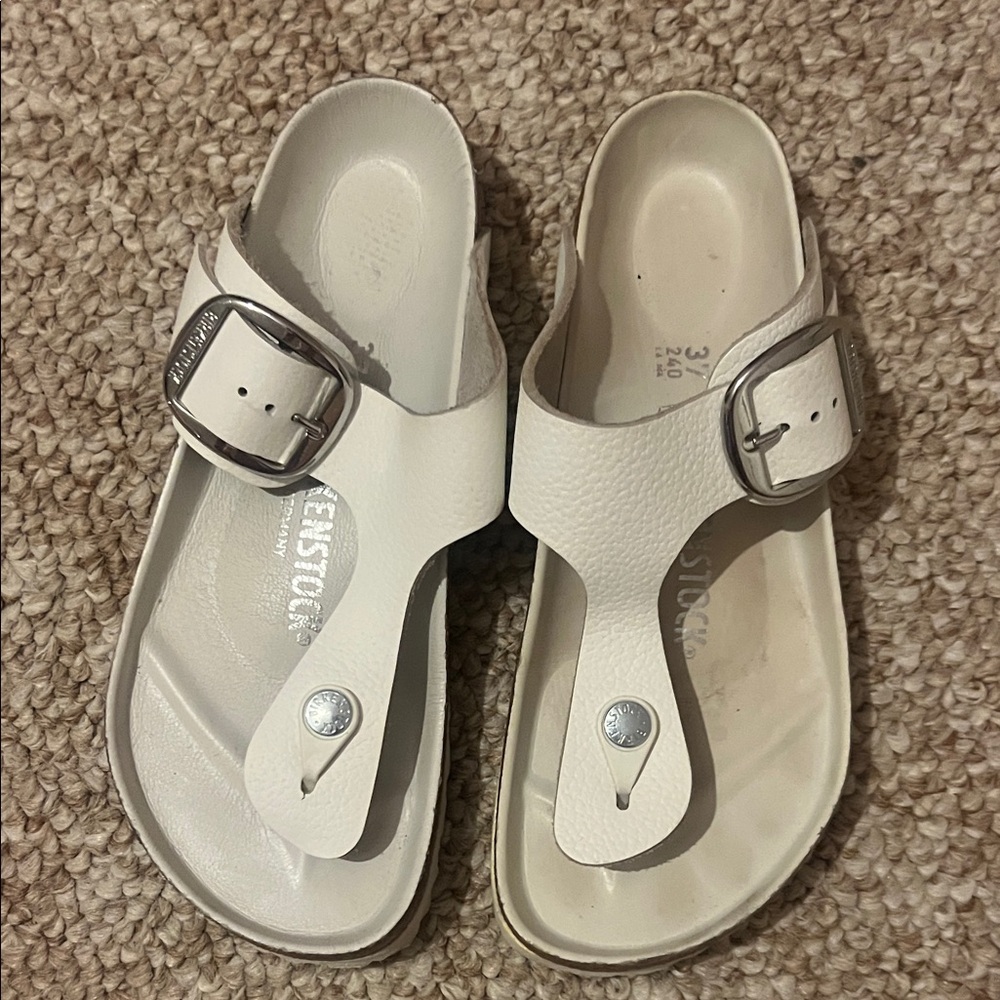 Birkenstock Cream Sandals with Silver Buckle